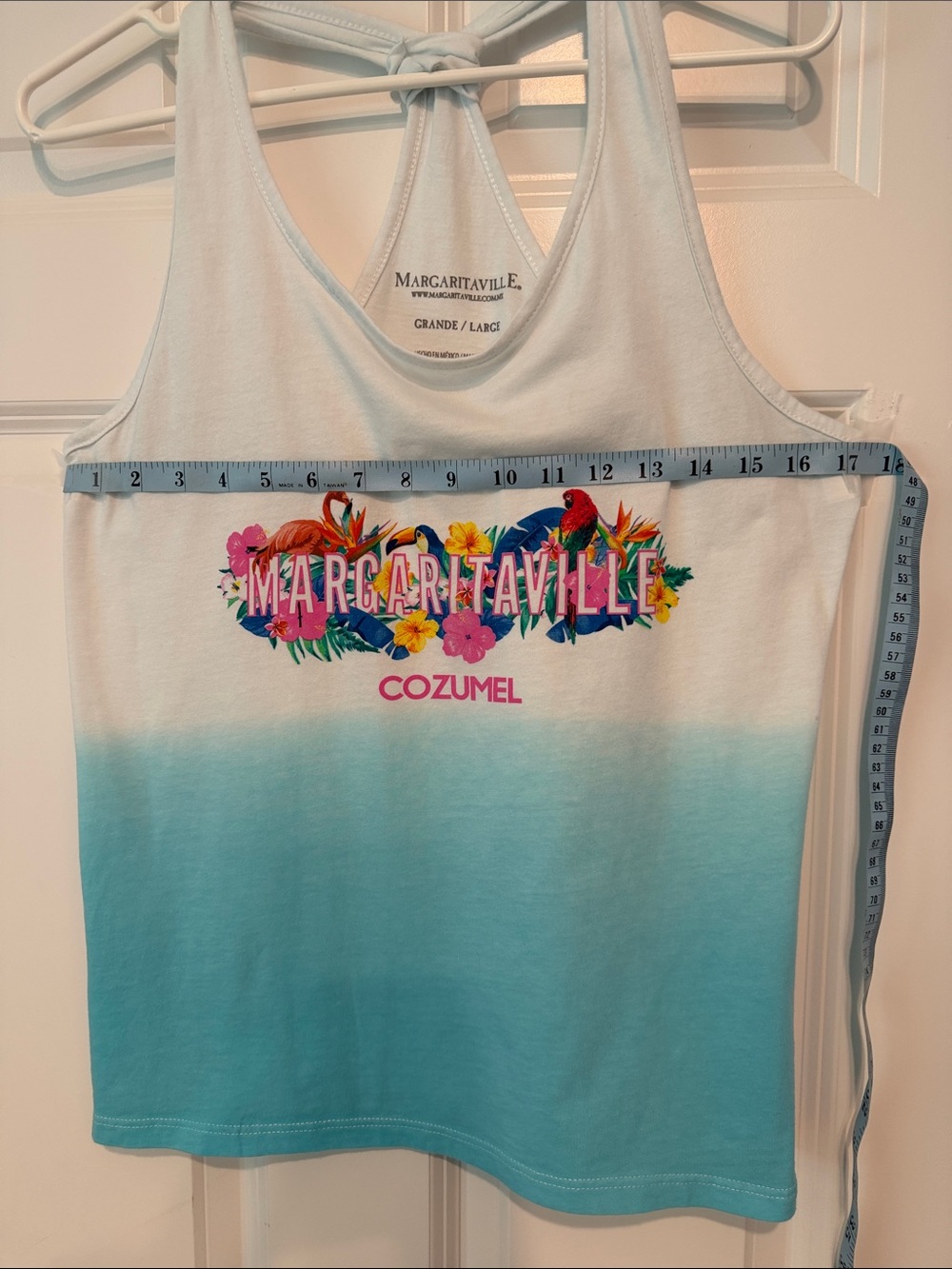 Margaritaville White and Teal Ombre Tropical Logo Tank P-P 17 inches - Picture 3 of 4